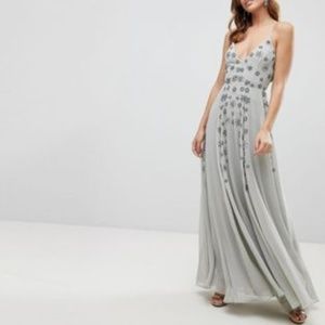 new ASOS heavy embellished chiffon maxi dress 12 u